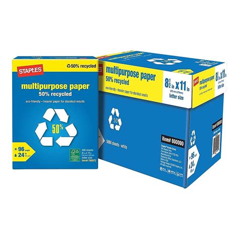 Staples 50% Recycled 8.5" x 11" Multipurpose Paper 24 lbs 96B 10 RM/CT 86059 - Walmart.com ...