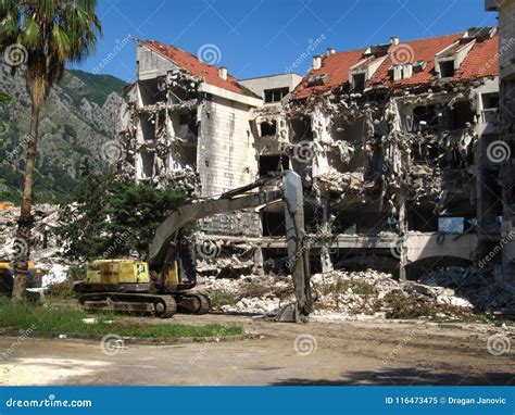 Demolition of an Old Hotel- Break Time Stock Image - Image of destroyed ...