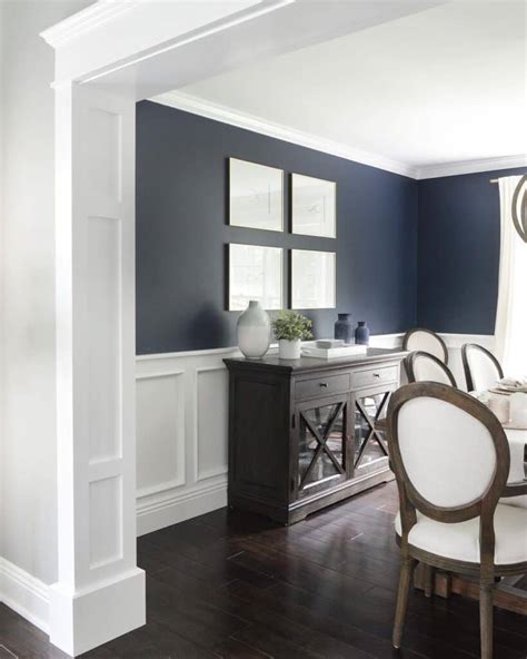 Navy Walls With White Dining Room Wainscoting - Soul & Lane