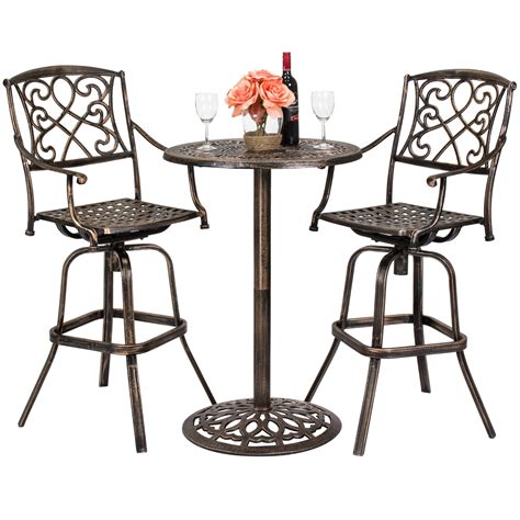 Best Choice Products 3-Piece Outdoor Cast Aluminum Bar Height Patio Bistro Set w/ 2 360-Swivel ...