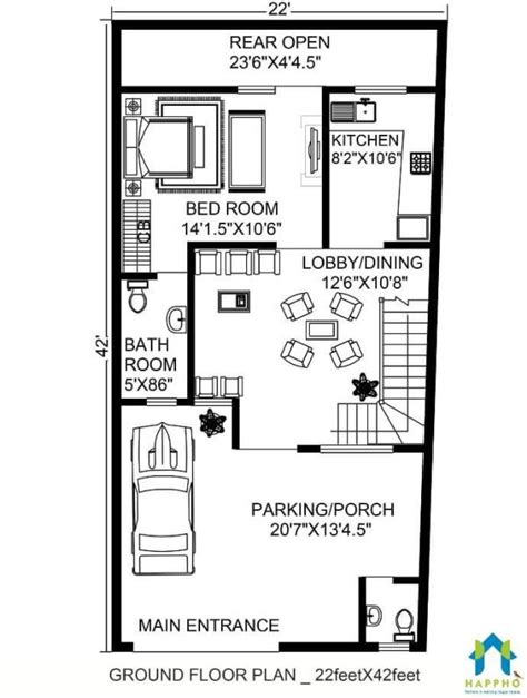 Affordable House Plans for Less Than 1000 sq. ft. Plot Area - Happho