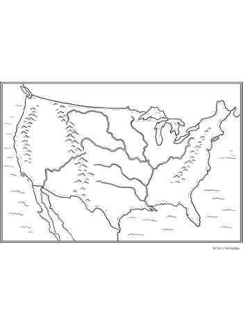 USA Physical Map – Tim's Printables
