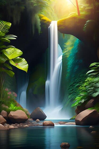 Premium AI Image | Waterfall in a tropical jungle