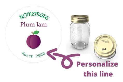 Plum Jam Labels, Homemade Canning Jar Labels for Mason Jars, Round ...