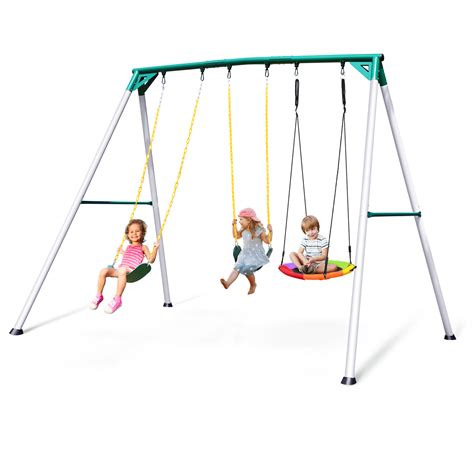 Hapfan 9.5′ Heavy Duty Swing Set with Saucer Swing, 2 Belt Swings, Tall ...