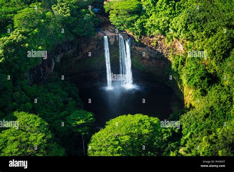 Wailua Falls (aerial), Wailua River State Park, Kauai, Hawaii USA Stock Photo - Alamy