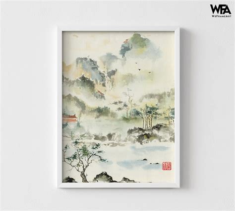 Asian Landscape Painting Print, Framed Oriental Wall Art, Asian Antique ...