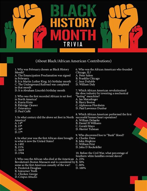 Black History Month Trivia Questions And Answers Printable - Printable Word Searches