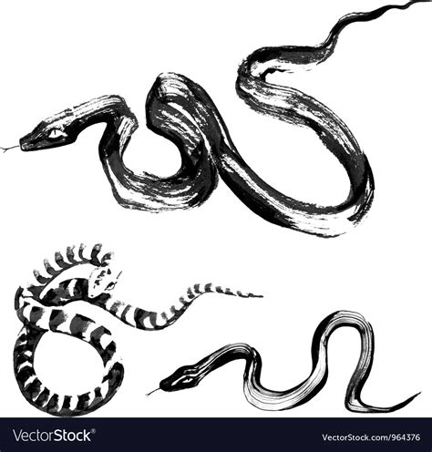 Snakes in traditional chinese ink painting Vector Image