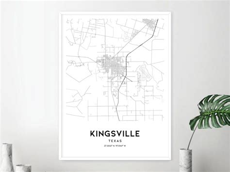 Kingsville Map Print, Kingsville Map Poster Wall Art, Tx City Map, Texas Print Street Map Decor ...