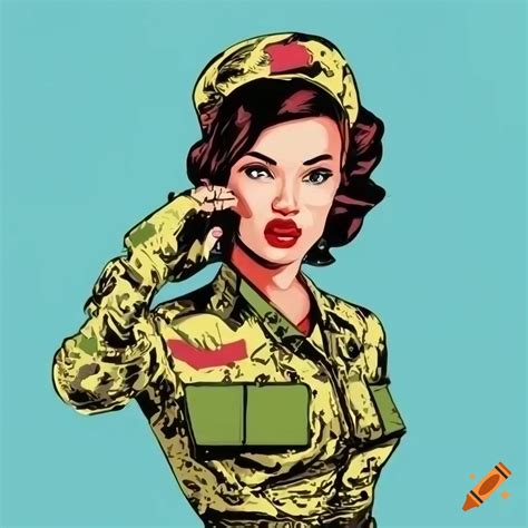 Pop art military girl pin-up illustration on Craiyon