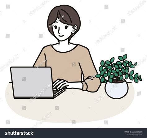 Illustration Woman Using Computer Stock Vector (Royalty Free ...