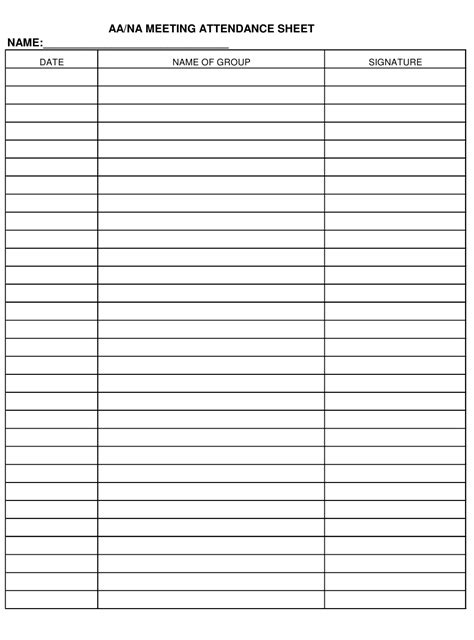 Aa/Na Meeting Attendance Sheet Template | Free Printable Templates