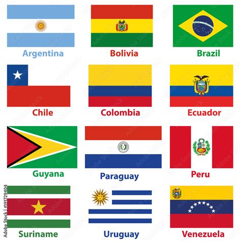 Flags of independent countries of South America in alphabetical order ...