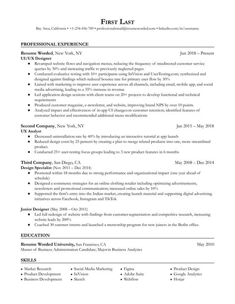 UI / UX Designer Resume Example for 2023 | Resume Worded