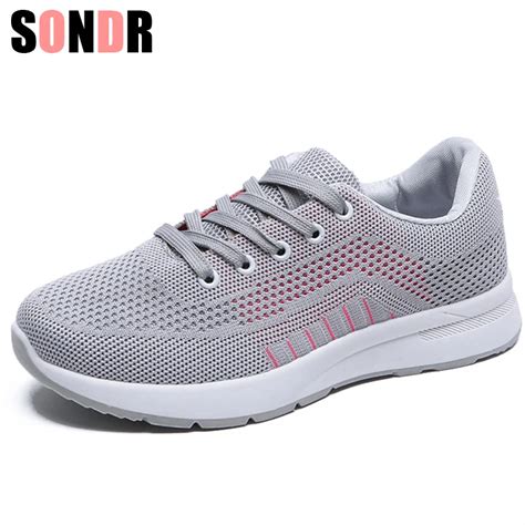 Women casual shoes fashion breathable Walking mesh lace up flat shoes sneakers women 2019 tenis ...