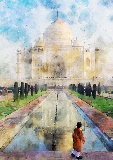 Taj Mahal watercolour painting printable wall art original | Etsy