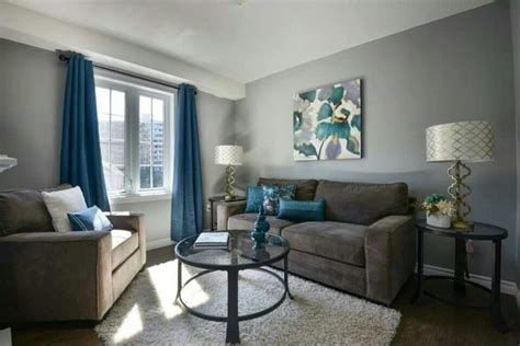 love the gray walls with blue accents. | Living Room | Pinterest