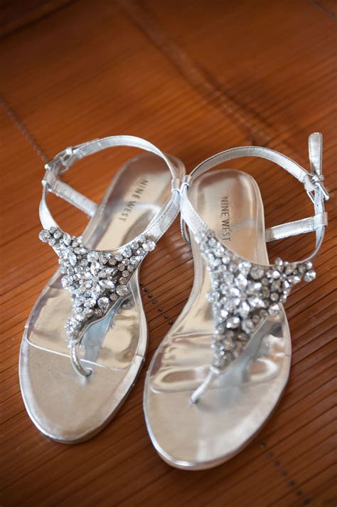 Flat Metallic Jeweled Wedding Sandals