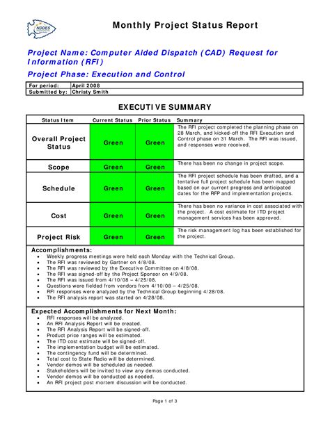 Monthly Project Status Report | Templates at allbusinesstemplates.com