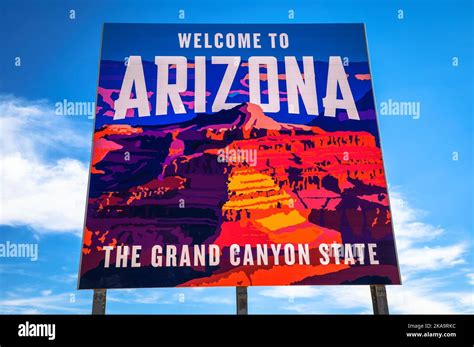 Welcome to Arizona State Sign situated along I-15 at the border with ...