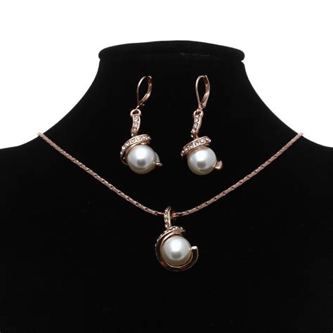 Wedding Jewelry Sets Bridal Pearl Earrings Necklace 18K Rose Gold Filled Elegant | eBay