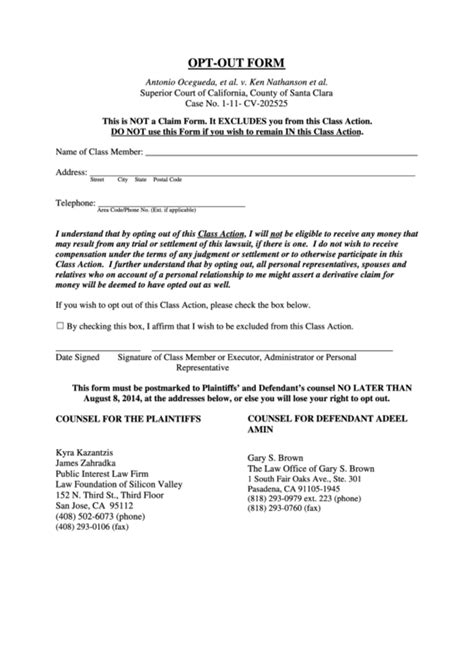 Opt Out Form Printable Pdf Download - ReleaseForm.net