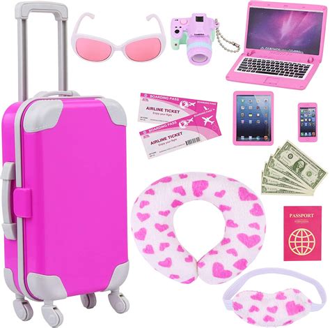 ZITA ELEMENT 16 Pcs American Doll Suitcase Luggage Travel Play Set for Girl 18 Inch Doll Travel ...