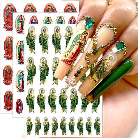 6 Sheets Virgin Mary Nail Stickers, San Judas Nail Sticker Jesus Nail ...