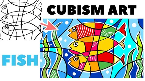 CUBISM ART drawing tutorial of colourful fish for kids | How to DRAW FISH in cubism drawing ...