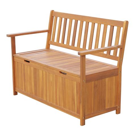 Outsunny 47.25" Wooden Outdoor Storage Bench with PE Lining Deck Box ...