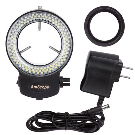 AmScope 144 LED Adjustable Compact Microscope Ring Light + Adapter with Black Finish New ...