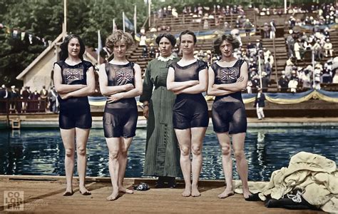 1912: Great Britain 4x100 swim team | Swim team, Mini dress, Fashion