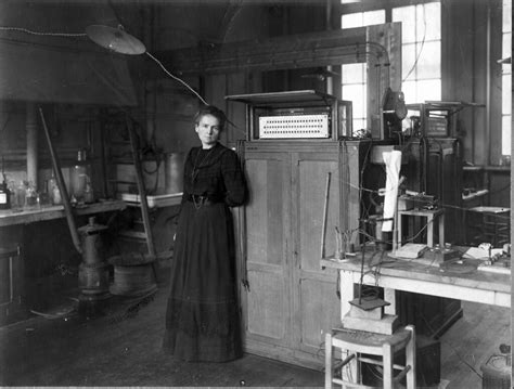 Marie Curie, the first woman to receive a Nobel Prize, in her laboratory in Paris, 1912. : r ...