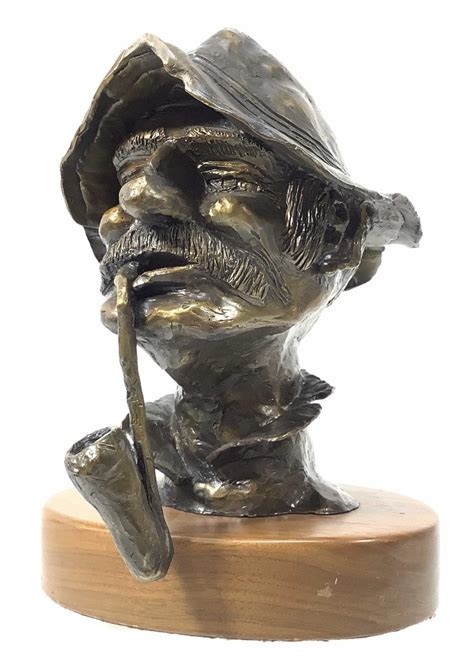 Lot - Bronze Man With Pipe Bust Sculpture