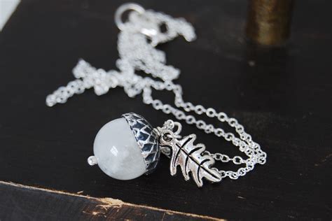 White Moonstone and Silver Acorn Necklace – Enchanted Leaves