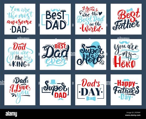 Fathers day calligraphy quotes. Hand drawn fathers day quote cards, best dad lettering vector ...