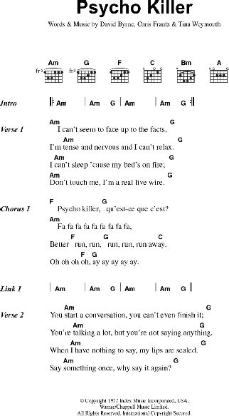 Psycho Killer - Guitar Chords/Lyrics | zZounds