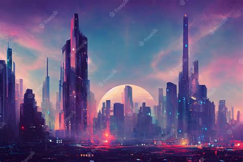 Premium Photo | Futuristic city Concept Art Cityscape with bright neon ...