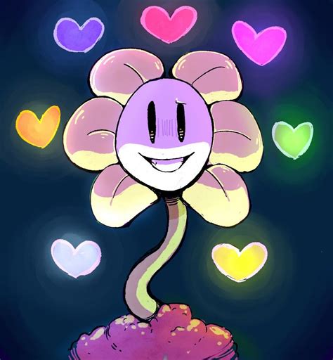 a drawing of a flower with hearts in the background