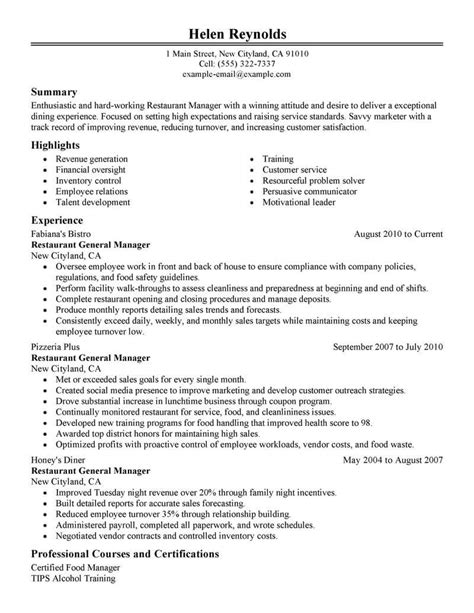 Best Restaurant Manager Resume Example From Professional Resume Writing Service