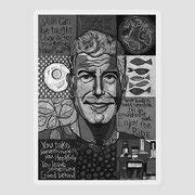 Anthony Bourdain Collage - Black and White Painting by David Hinds - Fine Art America