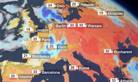 BBC Weather forecast: Europe split as 33C heatwave cripples east while storms batter west ...