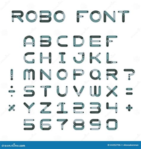 Vector Robotic or Mechanic Font in Flat Style Stock Vector - Illustration of line, sing: 65352706