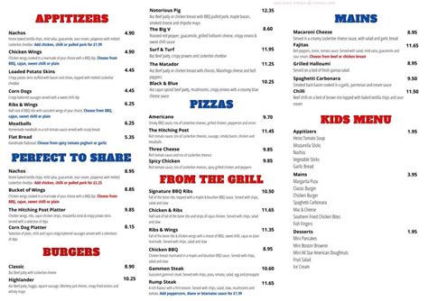 Menu at The Hitching Post - DG1 2EQ restaurant, Dumfries