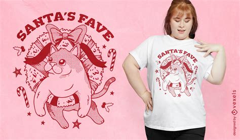 Santa's Fave Christmas Cat T-shirt Design Vector Download