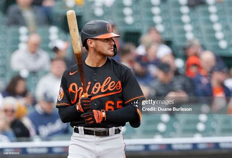 Joey Ortiz of the Baltimore Orioles bats against the Detroit Tigers ...