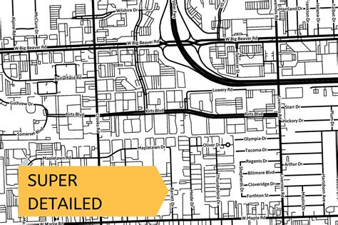 Printable Map of Troy MI With Street Names Michigan USA City - Etsy