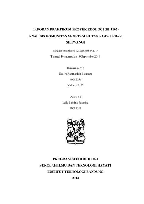 (DOC) LAPORAN PRAKTIKUM PROYEK EKOLOGI (BI-3102) ANALISIS KOMUNITAS VEGETASI HUTAN KOTA LEBAK ...