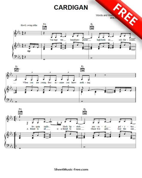 Cardigan Sheet Music Taylor Swift | Sheet music, Sheet music pdf, Piano songs sheet music